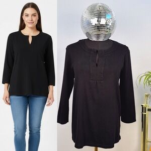 JONES NEW YORK SPORT Black Long Sleeve V-Neck Tunic Top Women's Size L